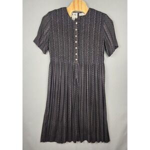 KSL Karin Stevens Dress Womens 14W Black‎ White Button Front Short Sleeve Plus